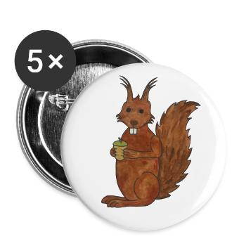 cute cute squirrel with oak nut - Buttons large 2.2''/56 mm (5-pack) - white - Front