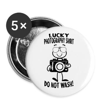 Photographe d’appareil photo Lucky Photography - Lot de 5 grands badges (56 mm) - blanc - Devant