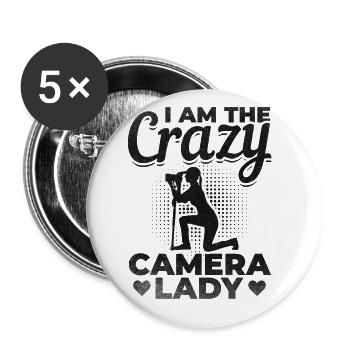 Photographe Mesdames Je suis La Folle Caméra Lady - Lot de 5 grands badges (56 mm) - blanc - Devant