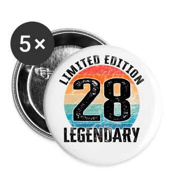 Joyeux anniversaire - 28e anniversaire - Lot de 5 grands badges (56 mm) - blanc - Devant