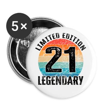 Joyeux anniversaire - 21e anniversaire - Lot de 5 grands badges (56 mm) - blanc - Devant