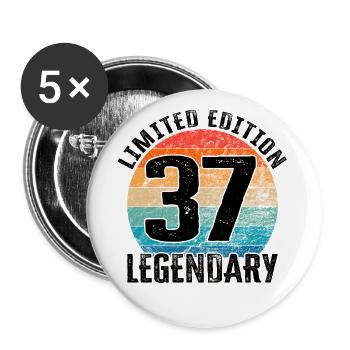 Joyeux anniversaire - 37e anniversaire - Lot de 5 grands badges (56 mm) - blanc - Devant