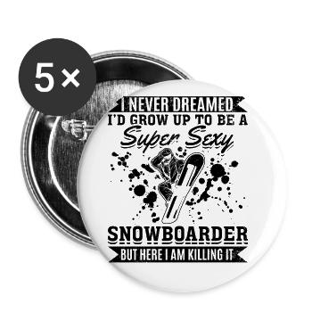 Snowboarding Snowboard Super Sexy Snowboarder - Buttons large 2.2''/56 mm (5-pack) - white - Front