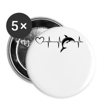 Delphin Heartbeat Heart Delfin Lover Delphin Cute - Buttons groß 56 mm (5er Pack) - Weiß - Vorne