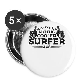 So Sieht Ein Richtig Cooler Surfer Aus Surfing - Buttons groß 56 mm (5er Pack) - Weiß - Vorne