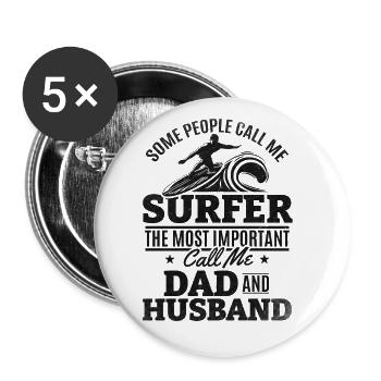 Surfer Papa Surfer Daddy Planche de surf Surfer Daddy - Lot de 5 grands badges (56 mm) - blanc - Devant