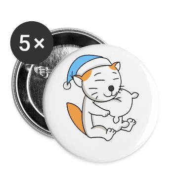 Katze Katzenrasse Selkirk Rex - Buttons groß 56 mm (5er Pack) - Weiß - Vorne