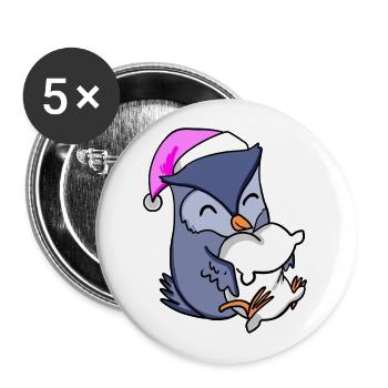 Eule mit Kissen und Schlafmütze - Buttons groß 56 mm (5er Pack) - Weiß - Vorne