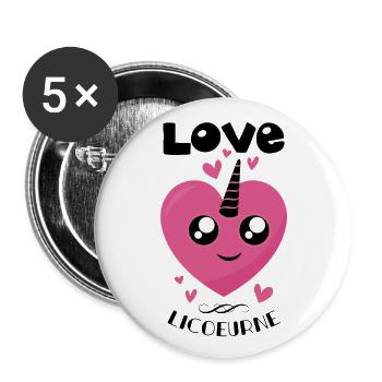 Love Licoeurne - Coeur de Licorne Mignon - Lot de 5 grands badges (56 mm) - blanc - Devant