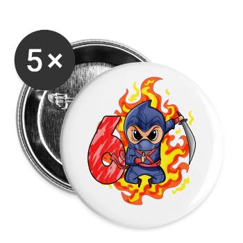 6. Geburtstag Junge 6 Jahre alt Ninja - Buttons groß 56 mm (5er Pack) - Weiß - Vorne