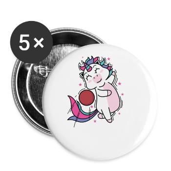 Einhorn spielt mit einem Ball Fabelwesen Sport - Buttons groß 56 mm (5er Pack) - Weiß - Vorne