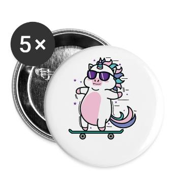 Einhorn beim Skaten Fabelwesen Sport - Buttons groß 56 mm (5er Pack) - Weiß - Vorne