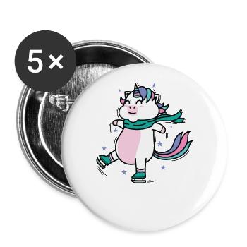 Einhorn macht Eiskunstlauf Fabelwesen Sport - Buttons groß 56 mm (5er Pack) - Weiß - Vorne