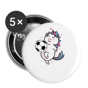 Einhorn spielt Fußball Fabelwesen Sport - Buttons groß 56 mm (5er Pack) - Weiß - Vorne