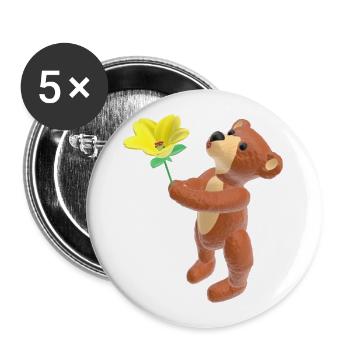 Ours en peluche avec fleur et bouche baiser 3D - Lot de 5 grands badges (56 mm) - blanc - Devant