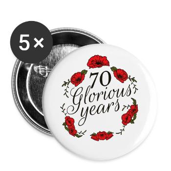 70 ans anniversaire 70 ans anniversaire avec des roses - Lot de 5 grands badges (56 mm) - blanc - Devant