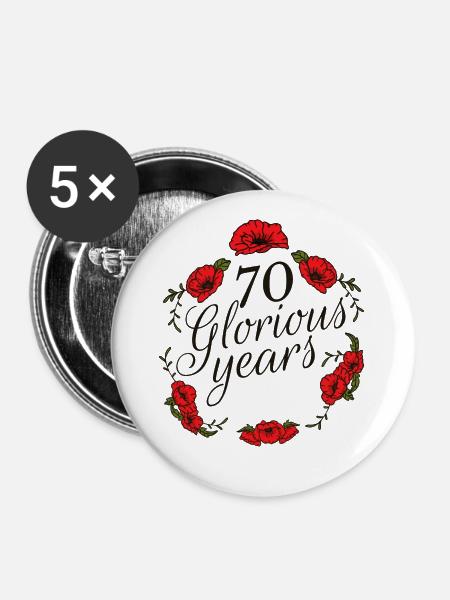 70 Years Birthday 70 Jahre Geburtstag mit Rosen - Buttons/Badges stor, 56 mm (5-pack) - hvid