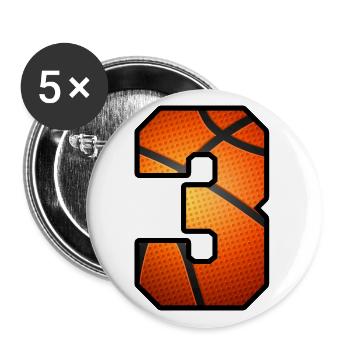 Kinder 3. Geburtstag Basketballspieler 3 Jahre alt - Buttons groß 56 mm (5er Pack) - Weiß - Vorne