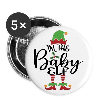 Bébé Elfe Mignon Drôle Costume de Noël assorti - Lot de 5 grands badges (56 mm) - blanc - Devant