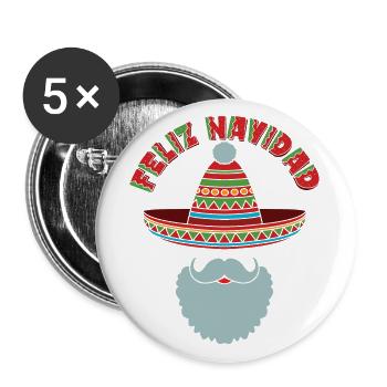 Feliz Navidad Merry Christmas Sombrero Santa Beard - Buttons large 2.2''/56 mm (5-pack) - white - Front