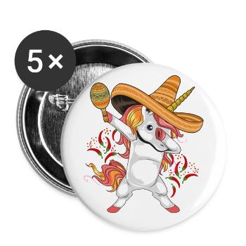 Cinco De Mayo Party Cute Dabbing Mexican Unicorn - Buttons large 2.2''/56 mm (5-pack) - white - Front
