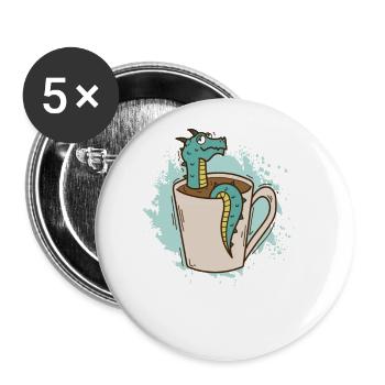Dragon dans une tasse mignonne créature mythique - Lot de 5 grands badges (56 mm) - blanc - Devant
