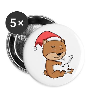 Shiba Inu Chien Noël Dormir Fatigué - Lot de 5 grands badges (56 mm) - blanc - Devant