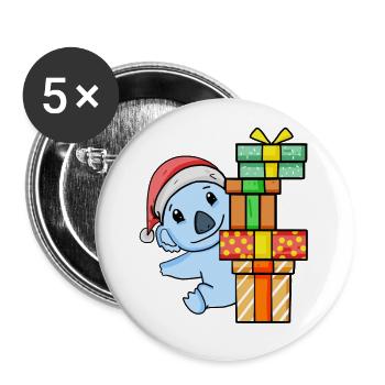 Weihnachten Koala mit Geschenke - Buttons groß 56 mm (5er Pack) - Weiß - Vorne