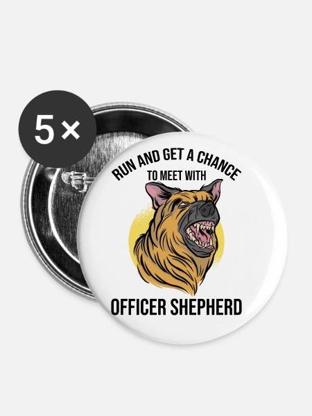 Polizeibeamter Polizeihund - Buttons groß 56 mm (5er Pack) - Weiß