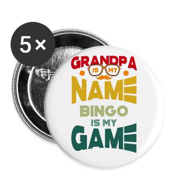 Grand-père est mon nom Bingo est mon jeu - Lot de 5 grands badges (56 mm) - blanc - Devant