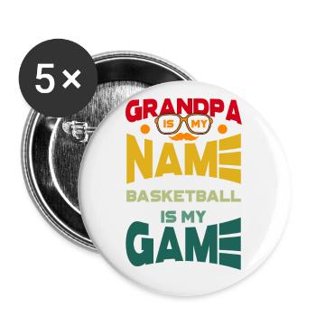 Grand-père est mon nom Le basketball est mon jeu - Lot de 5 grands badges (56 mm) - blanc - Devant