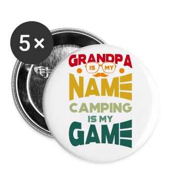 Grand-père est mon nom Le camping est mon jeu - Lot de 5 grands badges (56 mm) - blanc - Devant