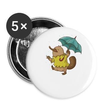 Platypus with umbrella in the rain Australia - Buttons large 2.2''/56 mm (5-pack) - white - Front