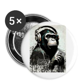 Schimpanse mit Kopfhörer Smarphone - Buttons groß 56 mm (5er Pack) - Weiß - Vorne