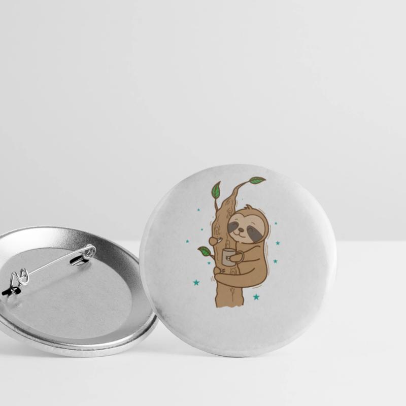 Faultier mit Tasse Tee oder Kaffee faul Buttons groß 56 mm (5er Pack)