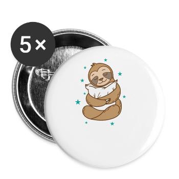 Faultier mit Kissen Natur faul - Buttons groß 56 mm (5er Pack) - Weiß - Vorne