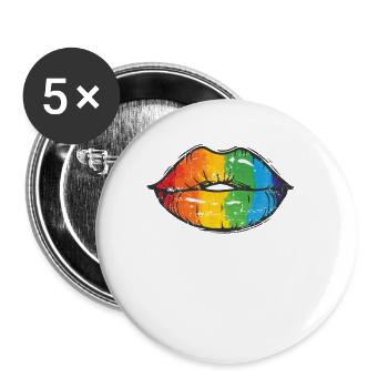 Lippen in LGBT Farben Regenbogen Toleranz - Buttons groß 56 mm (5er Pack) - Weiß - Vorne
