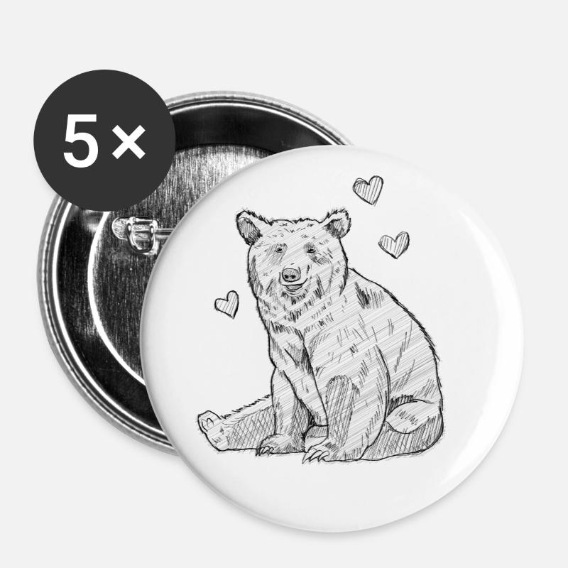 Art Academia Aesthetic Bear Sketch Art - Buttons large 2.2''/56 mm (5-pack) - white