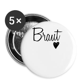 Braut Brautjungfer - Buttons groß 56 mm (5er Pack) - Weiß - Vorne