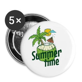 Summer Time Coconut Beach Holiday Sun Palm Tree - Buttons large 2.2''/56 mm (5-pack) - white - Front