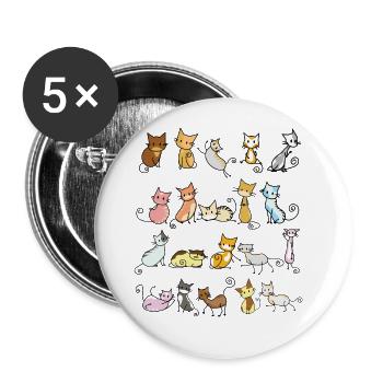 Funny Cats Crazy Cat Dessin de bande dessinée - Lot de 5 grands badges (56 mm) - blanc - Devant
