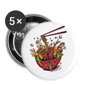 Nudelsuppe Ramen Monster Japan Dämon Essstäbchen - Buttons groß 56 mm (5er Pack) - Weiß - Vorne