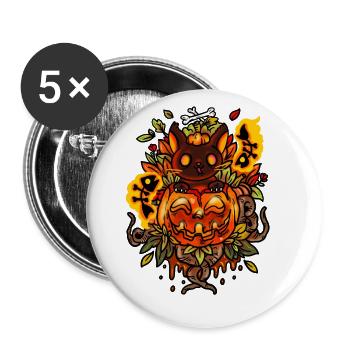 Cat from creepy Halloween pumpkin with ghosts - Buttons large 2.2''/56 mm (5-pack) - white - Front