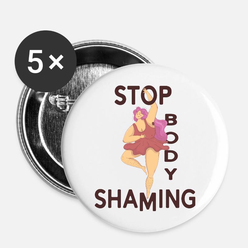 Stop body shaming body-shaming - Buttons groß 56 mm (5er Pack) - Weiß