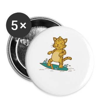 Léopard sur la planche de surf Big cat Predator - Lot de 5 grands badges (56 mm) - blanc - Devant