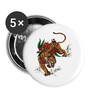 Tiger Katze Raubtier aus der Wildnis Asiatisch - Buttons groß 56 mm (5er Pack) - Weiß - Vorne