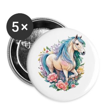 Pastell Pferde Stute Schönes Pferd Kunstwerk - Buttons groß 56 mm (5er Pack) - Weiß - Vorne