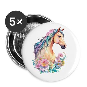Schöne Stute Pony Pferd Blumen Design Floral - Buttons groß 56 mm (5er Pack) - Weiß - Vorne