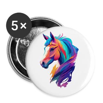 Pferd Paint Splash Pony Reiter Reitsport Design - Buttons groß 56 mm (5er Pack) - Weiß - Vorne