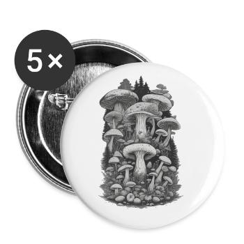 Champignons naturels dans le style vintage style champignon rétro - Lot de 5 grands badges (56 mm) - blanc - Devant
